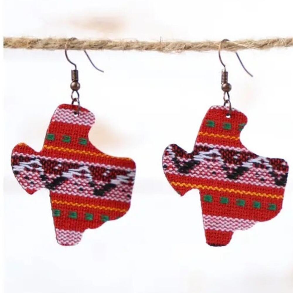 Red White Black Serape Texas Western Woven Dangle Earrings